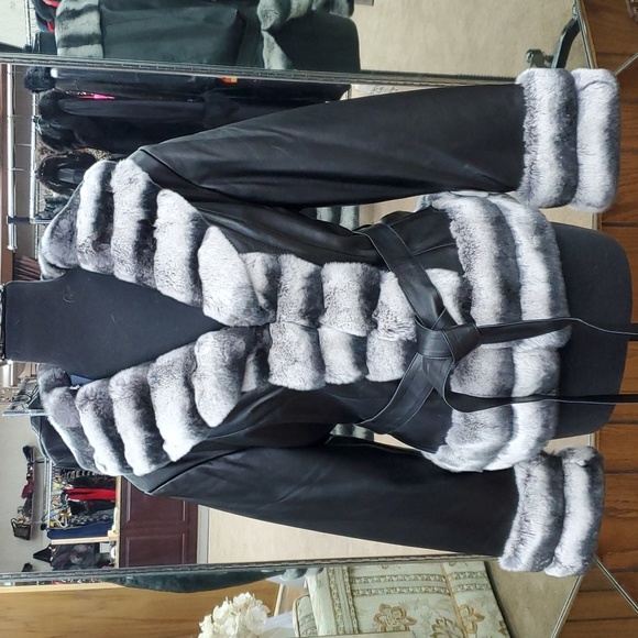 Lambskin Leather Jacket With Rex Rabbit Fur - Picture 1 of 3